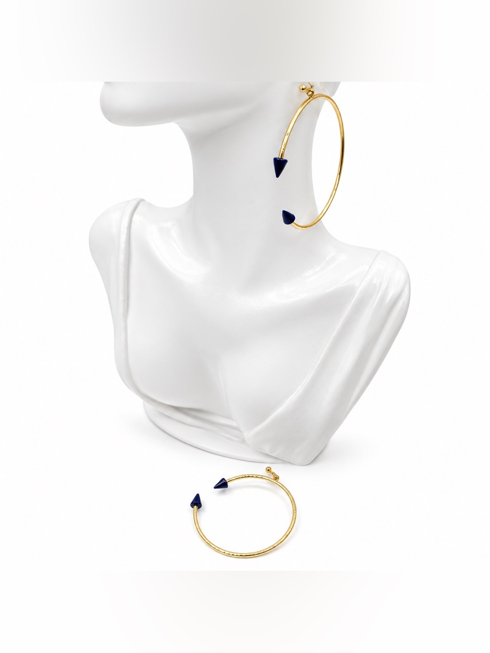 Rachel Roy Gold-Tone Oversized Open Hoop Earrings with Blue Cone Tips